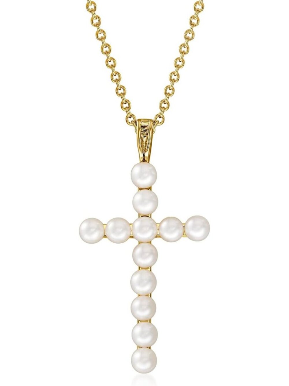 Elegant Cultured Pearl Cross Pendant Necklace, 18kt Gold Over Sterling, 18